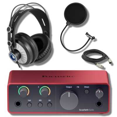 Focusrite Scarlett Solo 4G with StreamEye Cans50, XLR Cable and Pop Filter