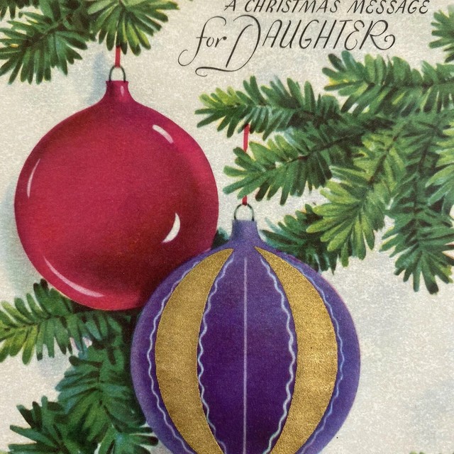 Vintage Mid Century Christmas Greeting Card Purple Pink