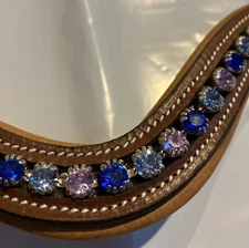 ExionPro Curved Padded Crystal Decorated Tan leather Browband Bling - Full