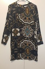 HM Shift Dress Size 2 Brown Floral Pattern Long Sleeve Crewneck Keyhole