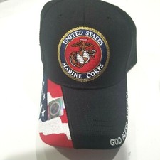 UNITED STATE MARINE CORPS Cap/Hat Black USA Flag Adjustable Unisex - New