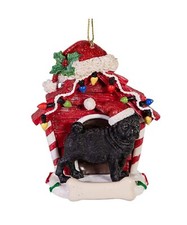 Pug Christmas Dog House Ornament Black