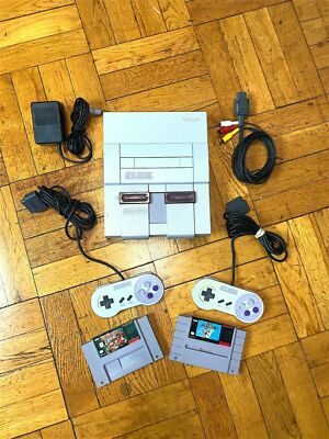 Super Nintendo SNES Console w/ OEM Controllers + w/ Mario World & Donkey Kong