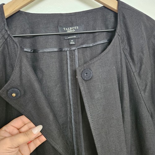 Talbots Linen Open Front Unlined Jacket 1X Black Thigh Length - Picture 8 of 12