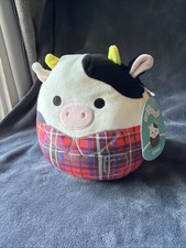 NWT Squishmallow Connor The Cow Plaid Shirt 8 Inch Plush