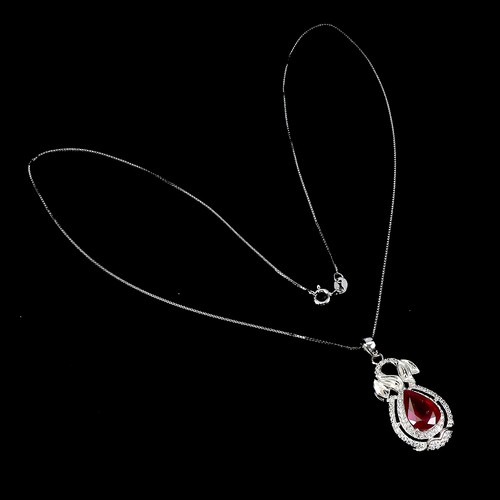 925 Sterling Silver Necklace Pear Ruby 12x8mm Natural Gemstone Jewelry 18in - Picture 2 of 13