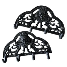 Cast iron set/2 king wall hanging hooks coat keys decor rococo baroque Vintage 