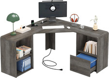 60" L Shaped Desk with File Drawer Modern Corner Computer Desk with Storage L Sh