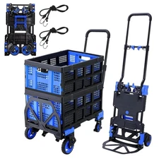 2 in 1 Folding Hand Truck with 2 Folding Basket,330lbs Capacity Heavy Duty Hand 