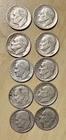 Roosevelt Silver Dimes Lot of 10 Circulated 1946-1960 US Coins. $1 face value!