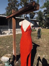 Slim Fitting Blossom Dress Gown Red With Sequin Designed Red S10
