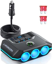 7 in 1 Cigarette Lighter Splitter with LED Voltage Display, 120W Multi Port Car 