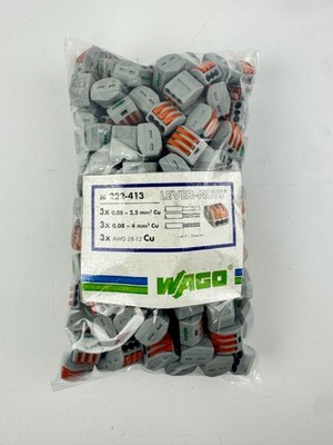 Wago 3-Conductor Lever-Nuts 222-413 Wire Splice Terminal Block *BAG OF 199*