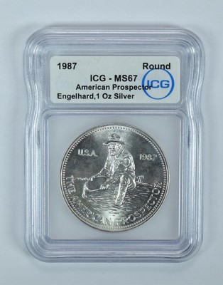 AMERICAN PROSPECTER 1オンスシルバー 1987 Engelhard American Prospector 1 Troy Oz Silver Round MS67 ICG