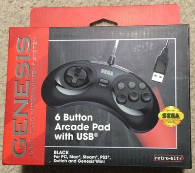 Official Sega Genesis 6 Button WIRED Arcade Pad USB for Multi-platform NEW