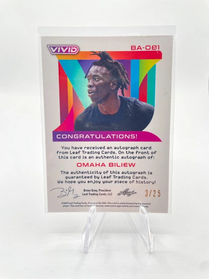 2022-23 Leaf Vivid Omaha Biliew White Prizm Rookie Auto /25 + Black /20 Red /35 - Image 3 of 4