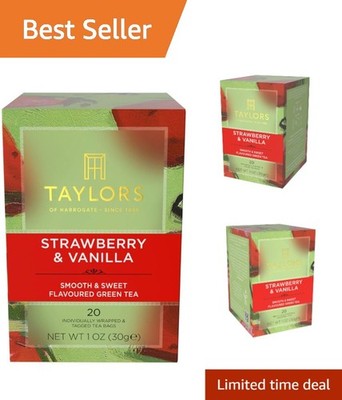 Refreshing Strawberry & Vanilla Green Tea Bags - 20 Pack, Natural Ingredients