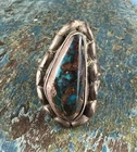 Vintage Native American Sterling Silver Smokey Bisbee Turquoise Ring Size 5