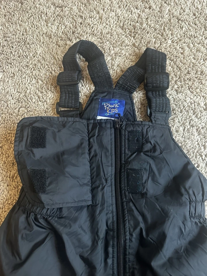 Mono con tirantes de nieve Rawik para niños talla XXS/8 negro pantalones de nieve correas ajustables con solapa Foto 3 de 4