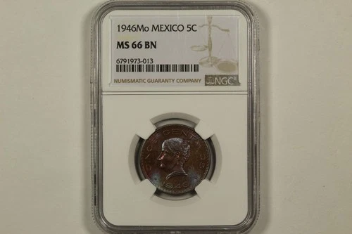 1946 Mexico 5 Centavos NGC MS66BN Toned