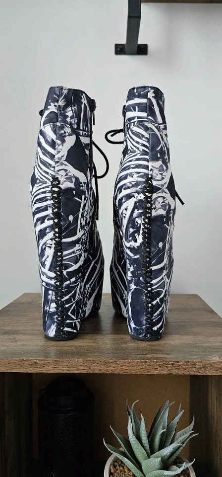 Rare Limited Edition Bone Print Wedge Boots - Jeffrey Campbell X Black Milk SZ 5 - image 4 of 4