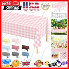 4 Pcs Pink Gingham Tablecloth 54 × 108 Inches Pink and White Checkered Table ...