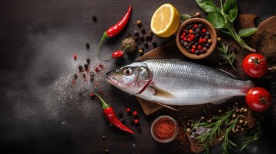 Wandbild: Ocean Bounty auf Black Stone: Frische Meeresfrüchte mit Zitrone [...]