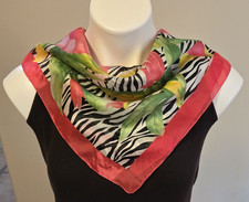 Vintage Symphony Scarf Tropical Floral Polyester Italy Pink Green Black SQ 20"