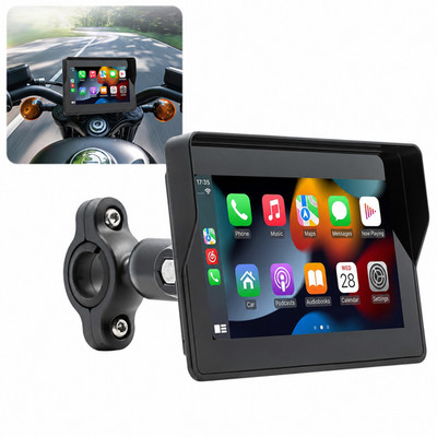 5in GPS Motorcycle Navigator Wireless CarPlay Android Auto Touch Screen Portable