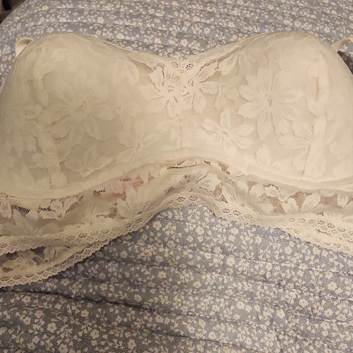 Victoria's Secret PINK Floral Lace Bralette Pink/white Wireless Hook & Eye XXL