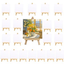 20Pack 4 x 4 Inch Mini Canvases with Easel Sets, Art Canvases Painting Kit fo...