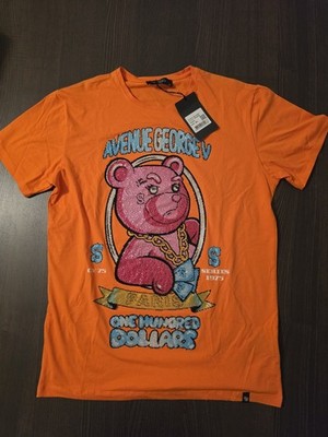 George V Paris Couture Orange Bear Rhinestone Studded Tee Men's Size XL NWT