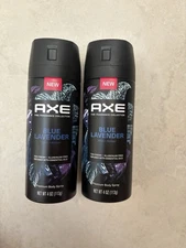 NEW LOT OF 2 AXE ALUMINUM FREE BLUE LAVENDER MINT + AMBER PREMIUM BODY SPRAY 4OZ