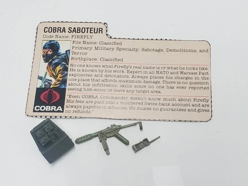 1984 GI Joe FIREFLY v1 Complete Accessories File Card Cobra Vintage ARAH Hasbro