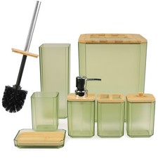 CERBIOR Bathroom Accessory Set 6 Piece Toilet Push Down Trash Can, Green