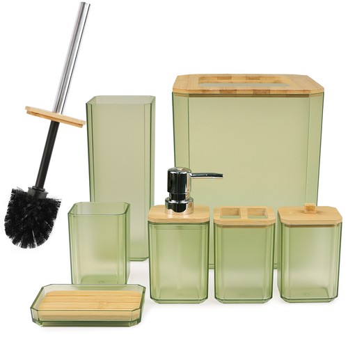 CERBIOR Bathroom Accessory Set 6 Piece Toilet Push Down Trash Can, Green - Picture 1 of 7
