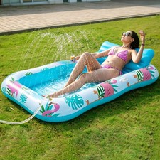Inflatable Tanning Pool Lounger Float with Sprinkler, 77" x 48" Pool Float Ad...