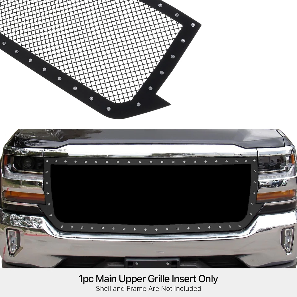 Se adapta a 16-18 Chevy Silverado 1500/19 1500 LD principal malla negra remache rejilla inserto Foto 3 de 3