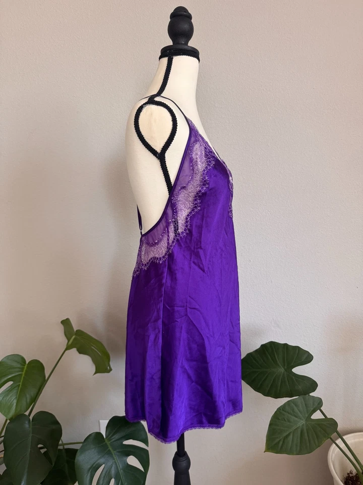 Victoria's Secret Purple Satin Lace Chemise Slip Crisscross Back Size L - Image 4 of 4