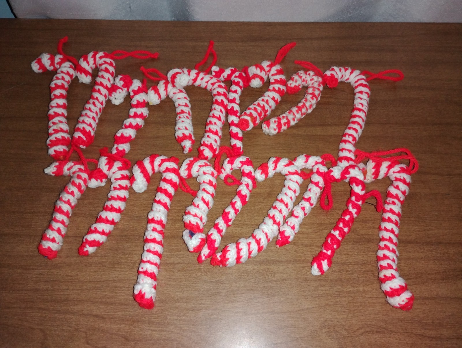Lot of 20 Vintage Handmade Christmas Ornaments/Decorations Crochet Candy Canes.