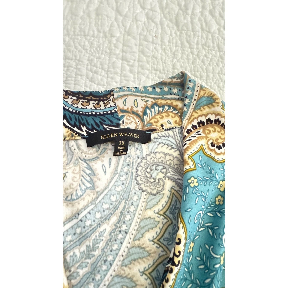 Ellen Weaver 佩斯利印花纽扣前开衫夹克波西米亚 2X — 第 3/4 张图片