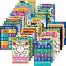 35 Pcs Laminated Educational Posters for Toddlers  Elementary Kids Ages 3-10 
