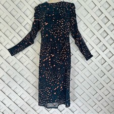 Nine West Ruched Animal Print LongSleeve Midi Dress Stretch Size Large