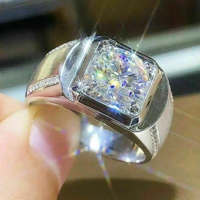 2Ct Round Cut Real Moissanite Solitaire Engagement Ring 14K White Gold Plated