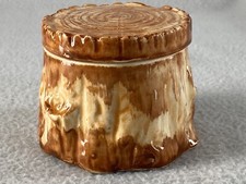 Victoria Ceramics Japan Tree Stump Lidded Trinket Box Vintage MCM 2.5"x3.5"