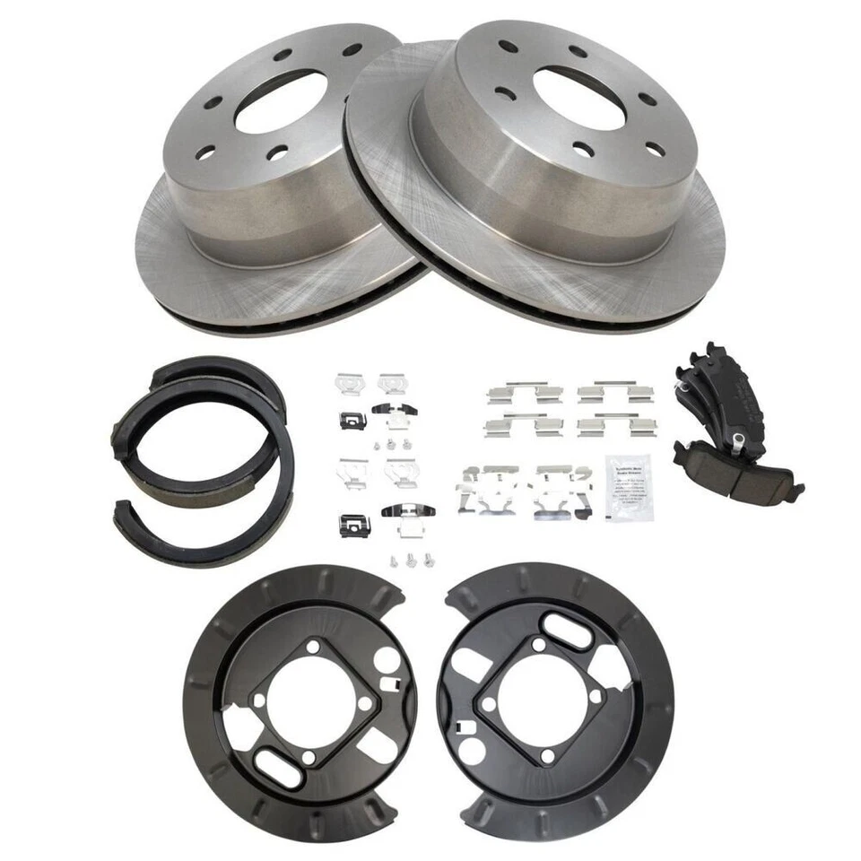 Комплект задних керамических дисковых тормозных колодок и опорной пластины ротора TRQ для Chevy GMC - Изображение 2 из 4