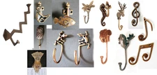 SOLID BRASS WALL hooks coat hanger FISH MONKEY LIZARD OWL FAIRY FROG HAND CLIP