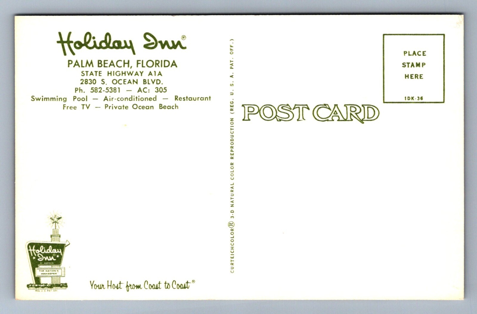 Postcard Vtg Florida Palm Beach Holiday Inn Hotel Motel Lodging