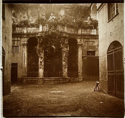 Italien Genoa Straße Garibaldi Palast Hof c1900 Foto Platte Stereo Vintage