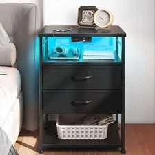 AODK Night Stand with Charging Station End Table for Bedroom Tall Nightstand ...